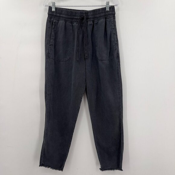 ZARA Women's Pull-On Cotton Lyocell Blend Raw Hem Drawstring Pants Size M - Picture 1 of 7